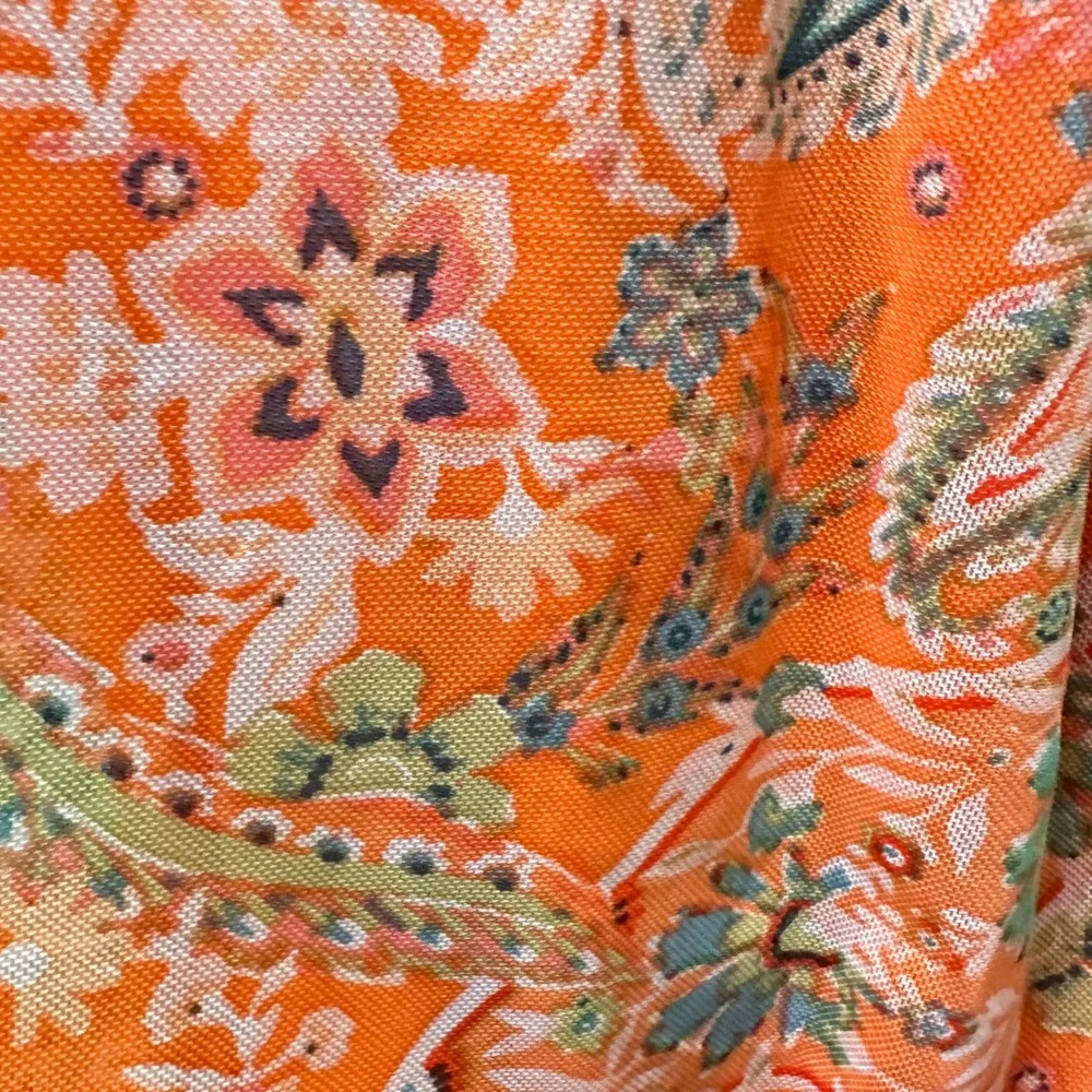 Joie de Vivre Tiered Mesh Midi Dress Women Size M Orange Paisley Smocked Waist - Picture 11 of 13